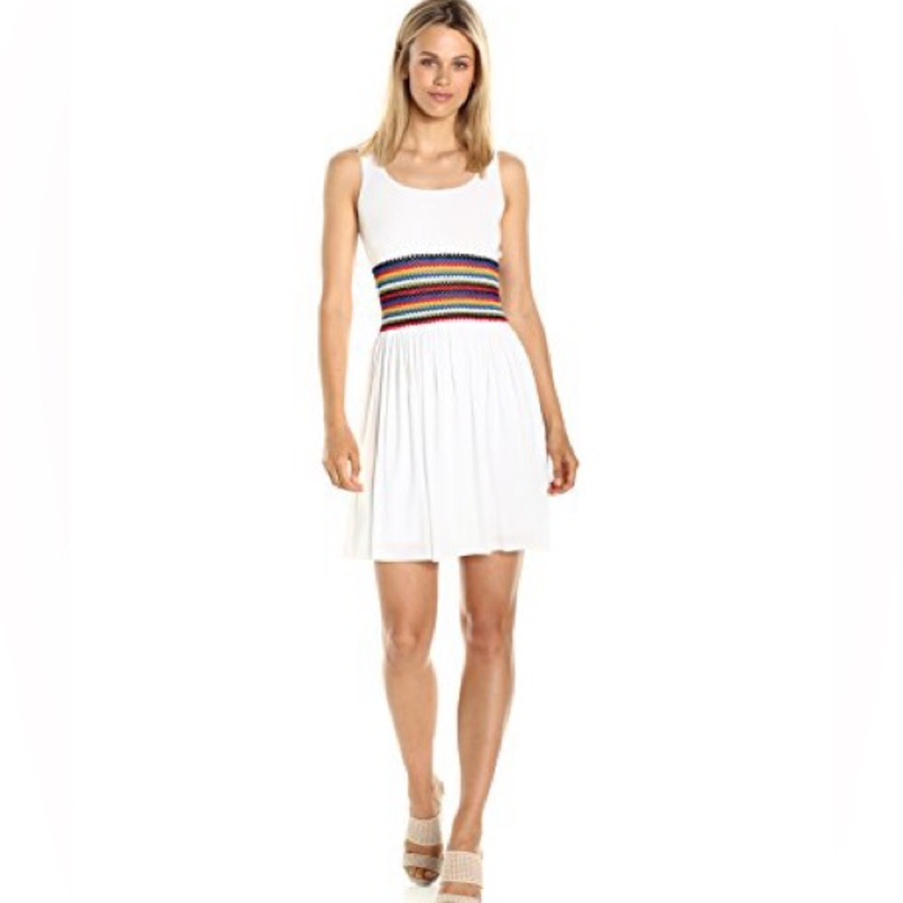 Anthropologie BAILEY 44 Granadilla Rainbow Crocheted Waist Dress Small White‎